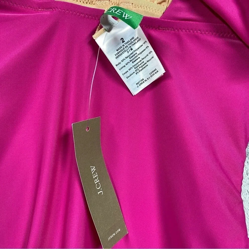 NEW J. Crew Ruched Ruffle One Piece Swimsuit V Neck Size 2 Pink Radiant Fuchsia